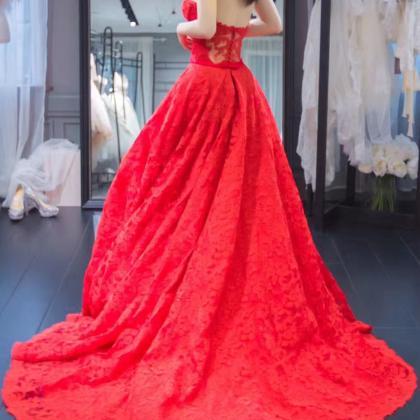Lace Evening Dress 2017,real Made Red Lace Evening..
