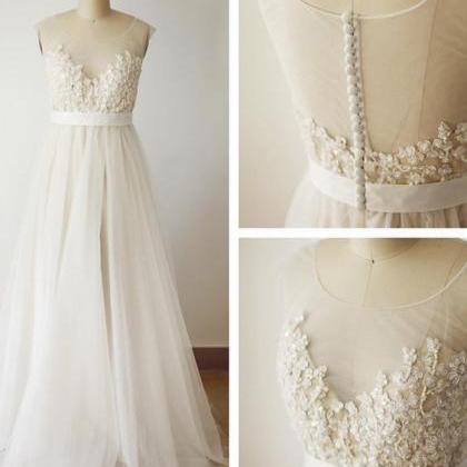 Simple Chiffon Wedding Dresses, Illusion Open Back..