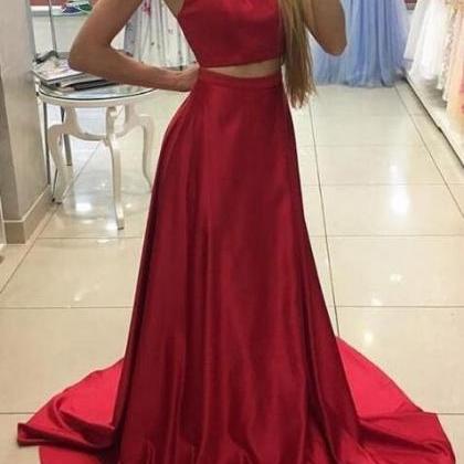 Two Piece Prom Dresses,Red A Line S..