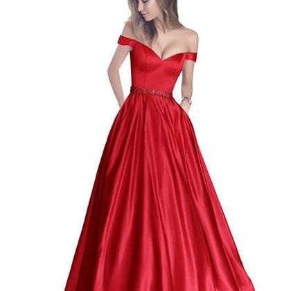 Prom Dresses 2017,princess Satin Red Prom Dresses..