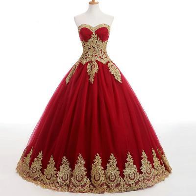 Burgundy Bridal Dresses with Gold Lace Appliques,Real Photo Bridal Dresses,Floor Length Wedding Dresses 2018,Lace Up Bridal Dresses