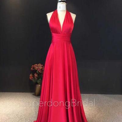A Line Red Evening Dresses 2018,Cross Back Silk Satin Evening Party Dresses,Sexy Evening Gown,Prom Dresses 2018
