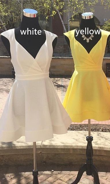 Yellow Satin Mini Prom Dresses,white Evening Dresses Short,chep Homecoming Dresses 2018