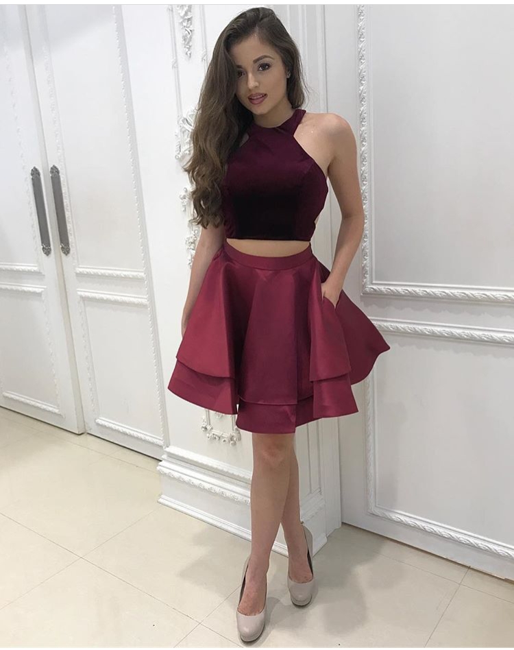 burgundy halter top dress