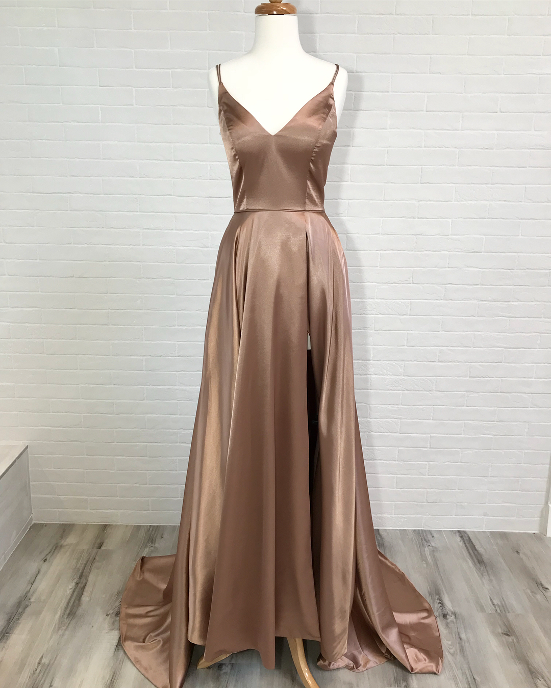 champagne silk prom dress