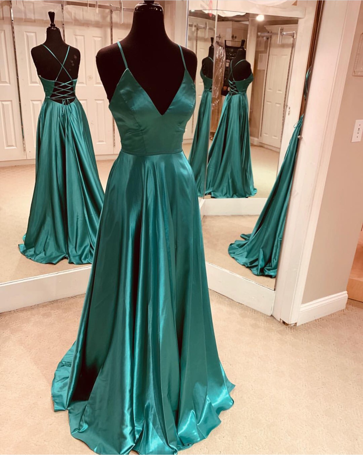 Emerald Green Cross Back Prom Dress ...