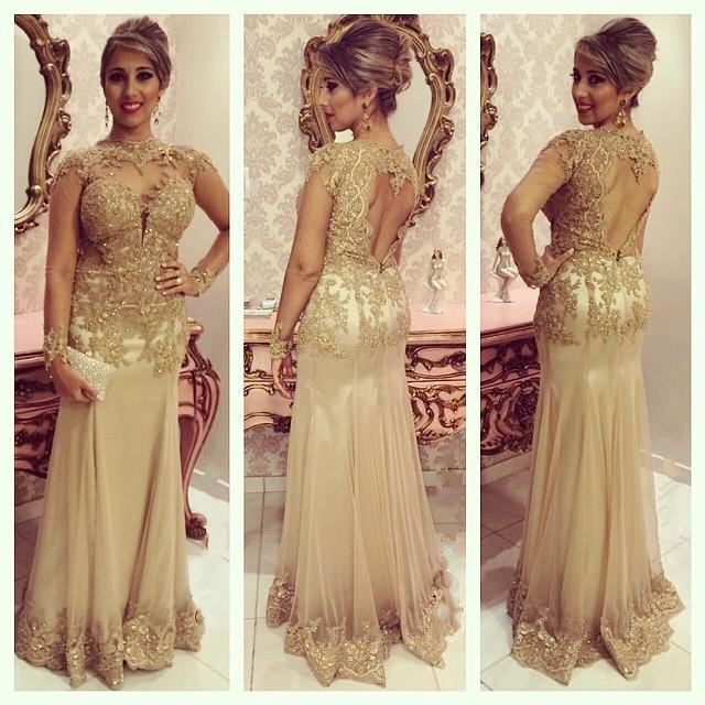 gold evening dresses with sleeves