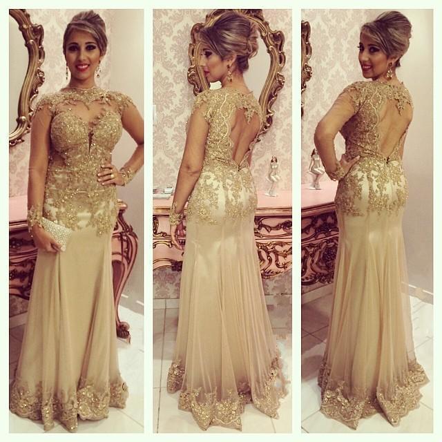 gold lace evening dress