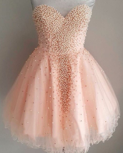 Adorned With Pearls Baby Pink Short Prom Dresses,homecoming Dresses 2017,cocktail Party Dresses,dresses For Teens,graduation Dresses