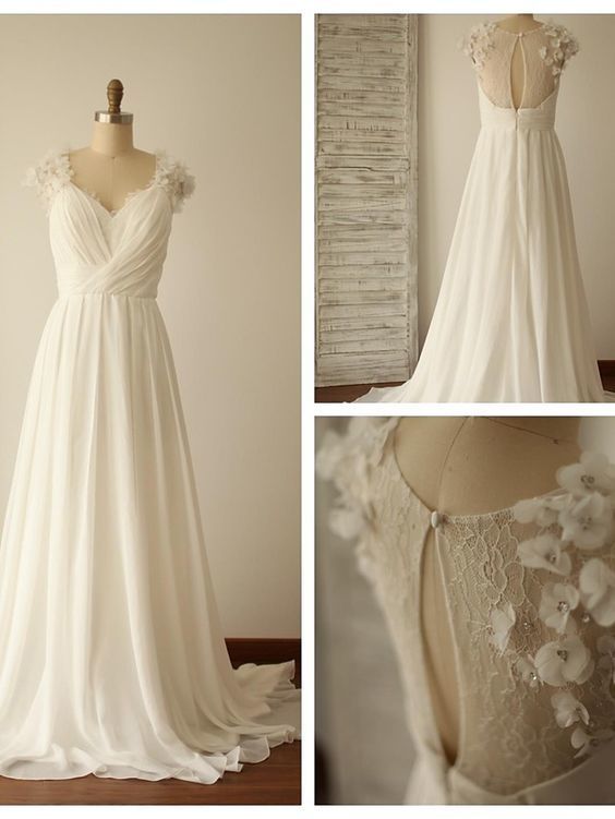 chiffon wedding dress with illusion lace sleeves