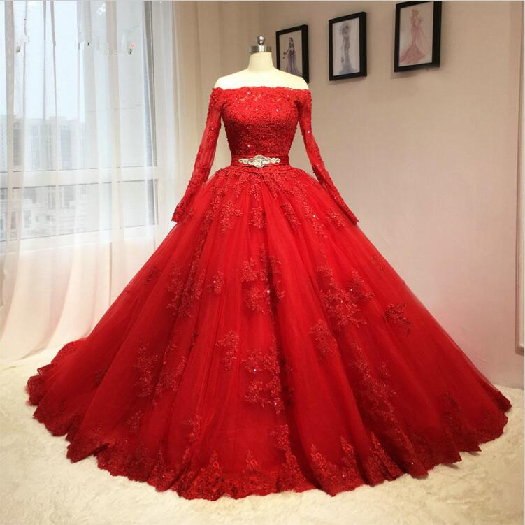Classy Red Ruffle Wedding Dresses 2019 Ball Gown Spaghetti Straps Lace Flower Short Sleeve Backless Cathedral Train