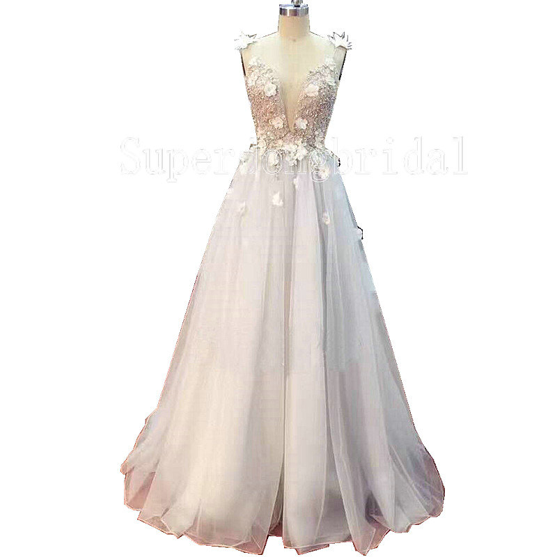 Brand Summer Bridal Dress,Spaghetti Straps Flowers and Beads Beach Wedding Dress,Floor Length Bridal Dresses 2017,100% handmade Bridal Gown