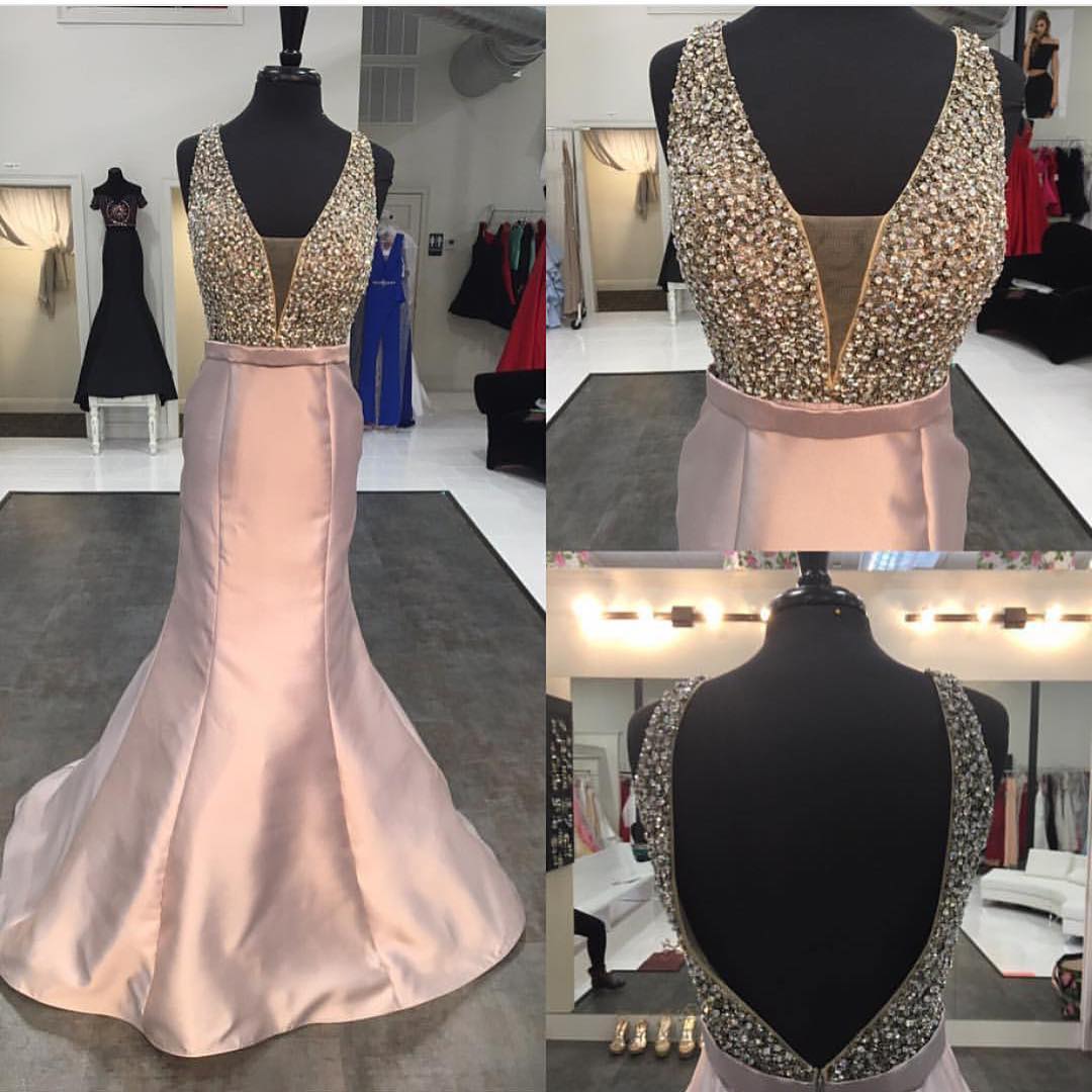 Mermaid Evening Dress,formal Dress,sexy Evening Dress,satin Evening Gowns,crystal And Beads Prom Gowns