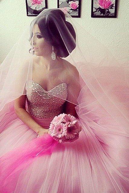 Pink Wedding Dresses,Ball Gowns Quinceanera Dresses 2017,Sweet 16 dresses,Bridal Dresses