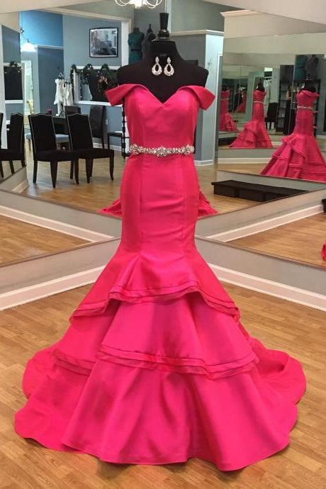 Red Carpet Dresses,Off the Shoulder Princess Evening Gown, Beautiful Ruffles Mermaid Evening Dresses,Pageant Gowns