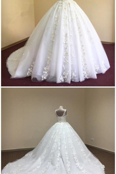 Wedding Dresses Ball Gown,Flower Lace Appliques Wedding Dresses,White Quinceanera Dresses,Cheap Wedding Gown