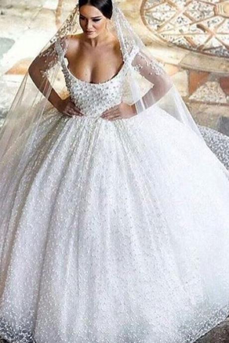 Ball Gown Wedding Dress 2017,Bling Wedding Dress,Scoop Neckline Wedding Dress with Belt,Luxury Vestido de Novia