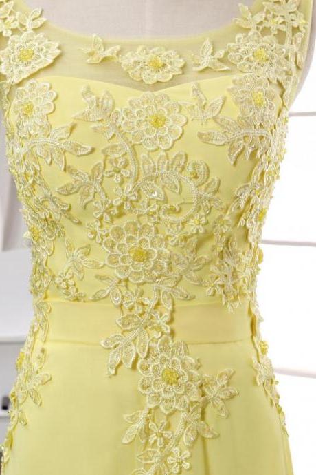 Yellow Formal Dresses Long,Gorgeous Flower Lace Beading Evening Dresses,A Line Evening Party Dresses,Dresses for Graduation,Wedding Guest Dresses 2017