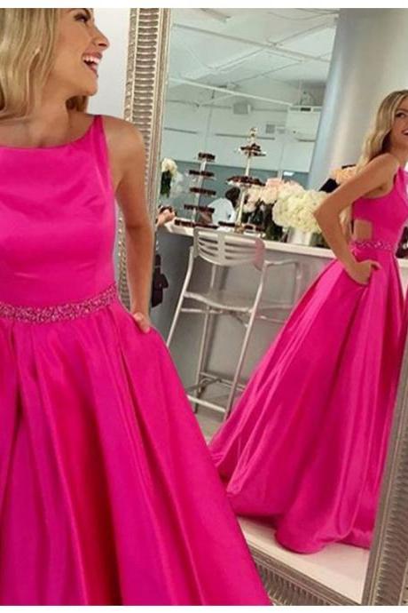 Ball Gowns Prom Dresses,Satin Gowns,Crystal Belt Unique Back Prom Dresses Long,Prom Dresses 2017,Fuchsia Prom Dresses,Formal Dresses