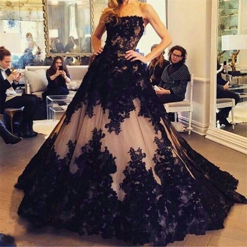 Ball Gown Prom Dresses,black Lace Appliques Prom Dress,sweet 16 Dresses ...